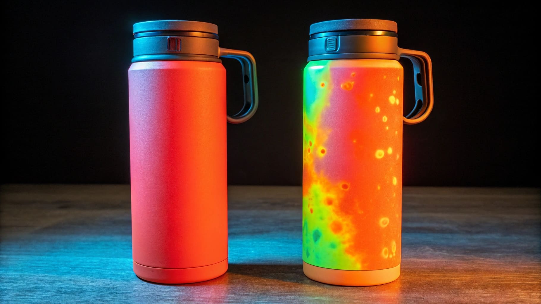 Thermal imaging comparison of dented vs undented thermos