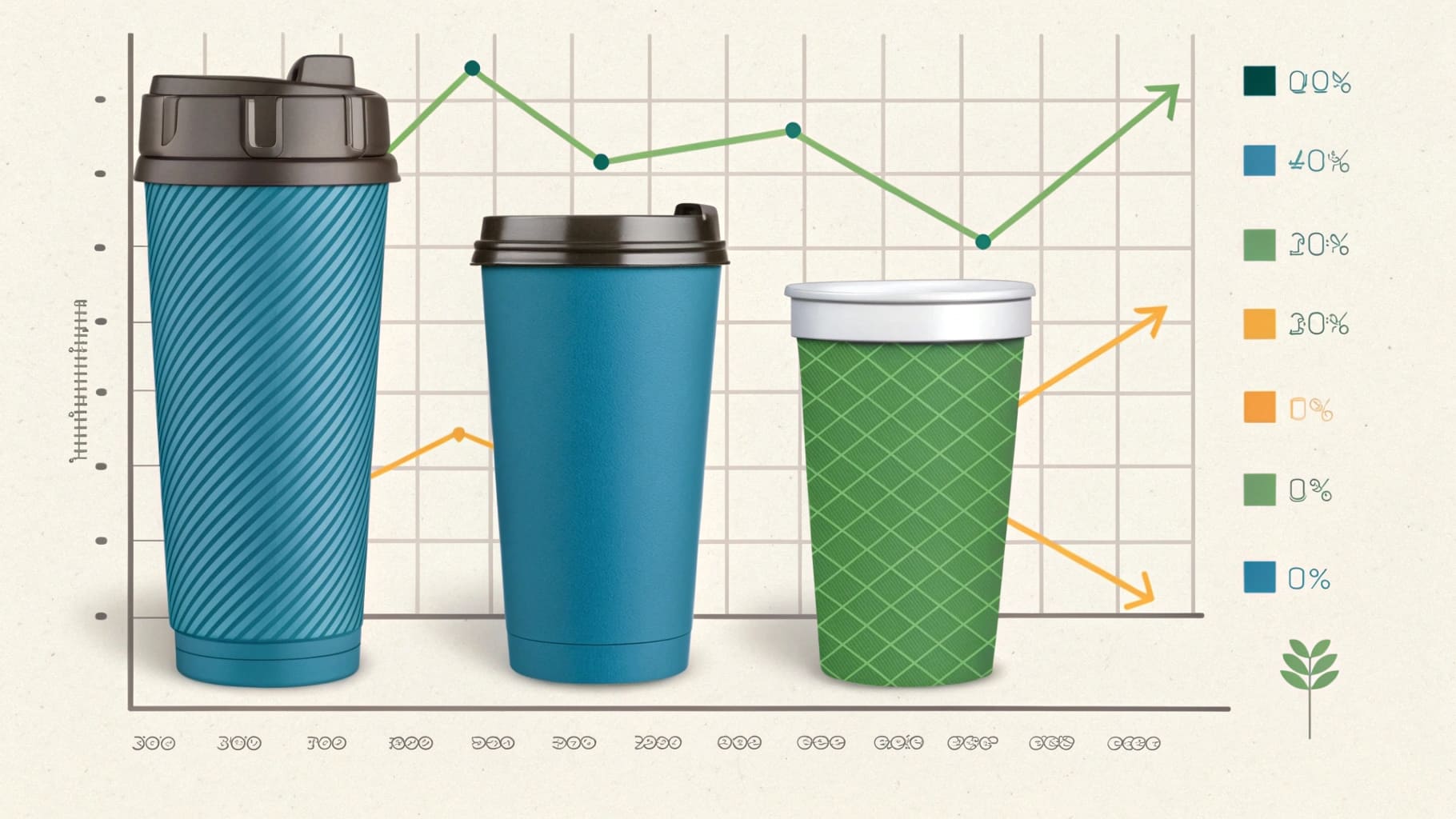 A cost-analysis chart of thermoses versus disposable cups over time.