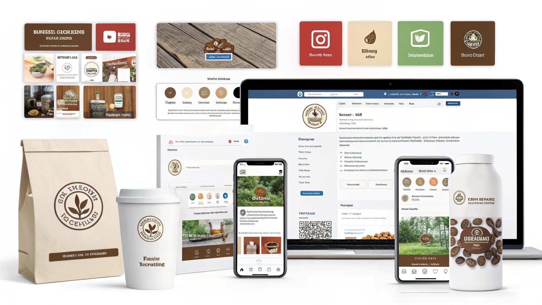 An image showing consistent branding applications across social media, e-commerce platforms, and packaging.