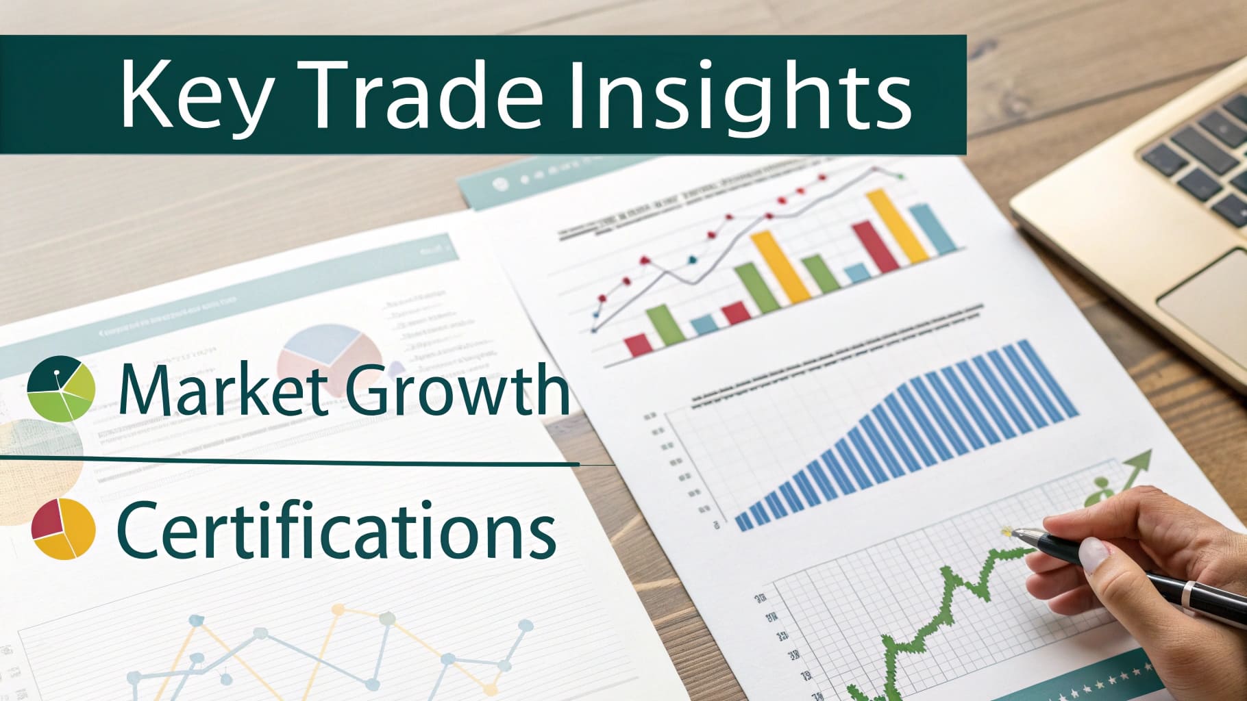 Business presentation slide displaying key trade insights, market growth attributed to certifications.