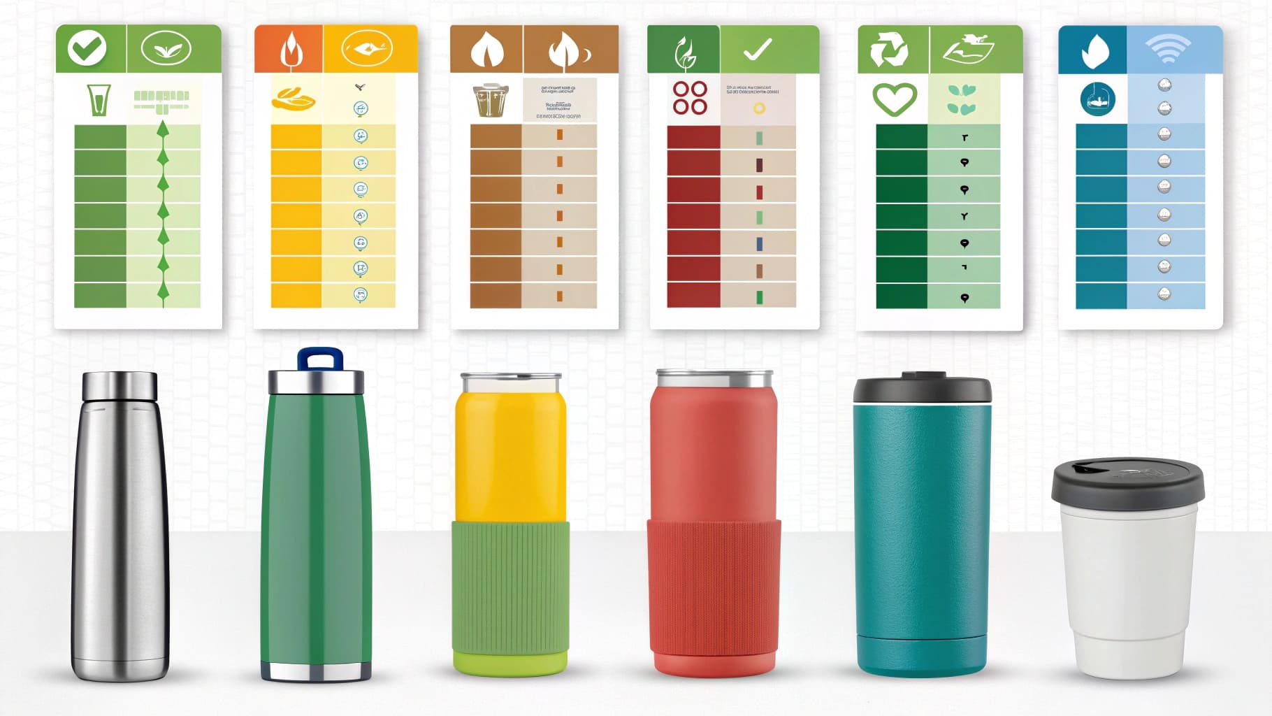 Color-coded charts showcasing consumer preferences for sustainable and ergonomic drinkware designs.