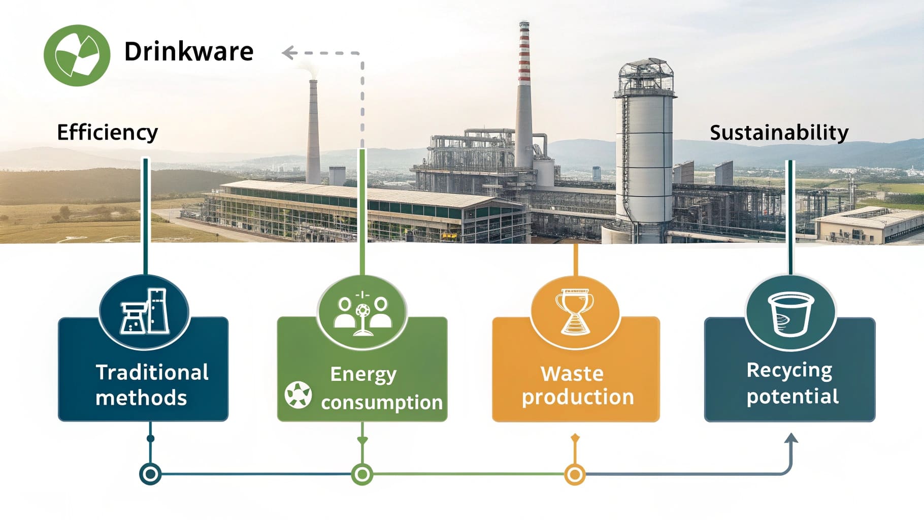 Diagram comparing manufacturing processes for drinkware with efficiency and sustainability in focus.