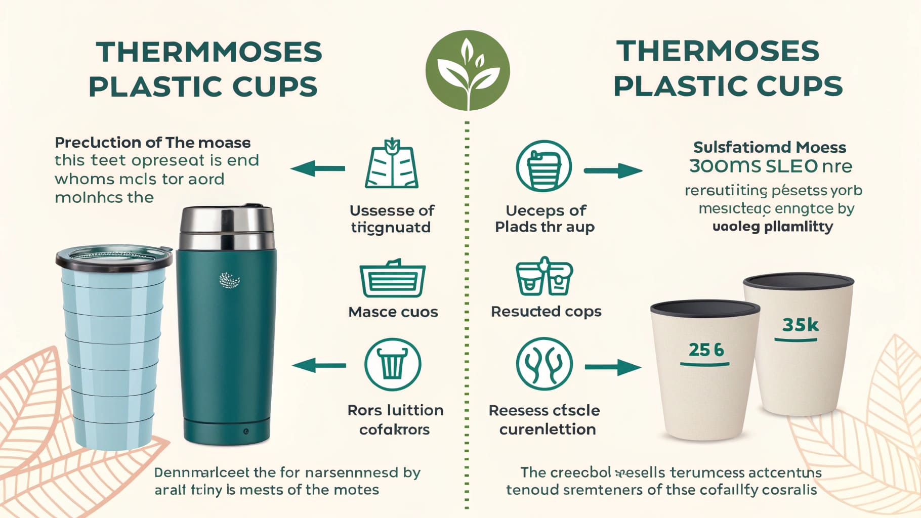 Infographic illustrating the environmental lifecycle of thermoses versus plastic cups.