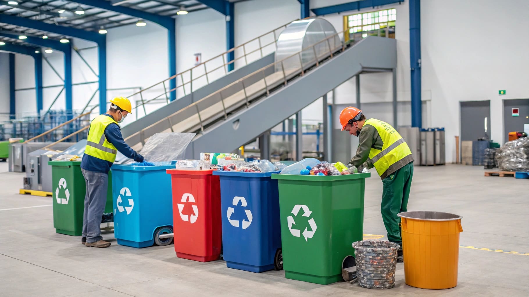 Recycling facilities differentiating stainless steel and plastic showing their recyclable potential.