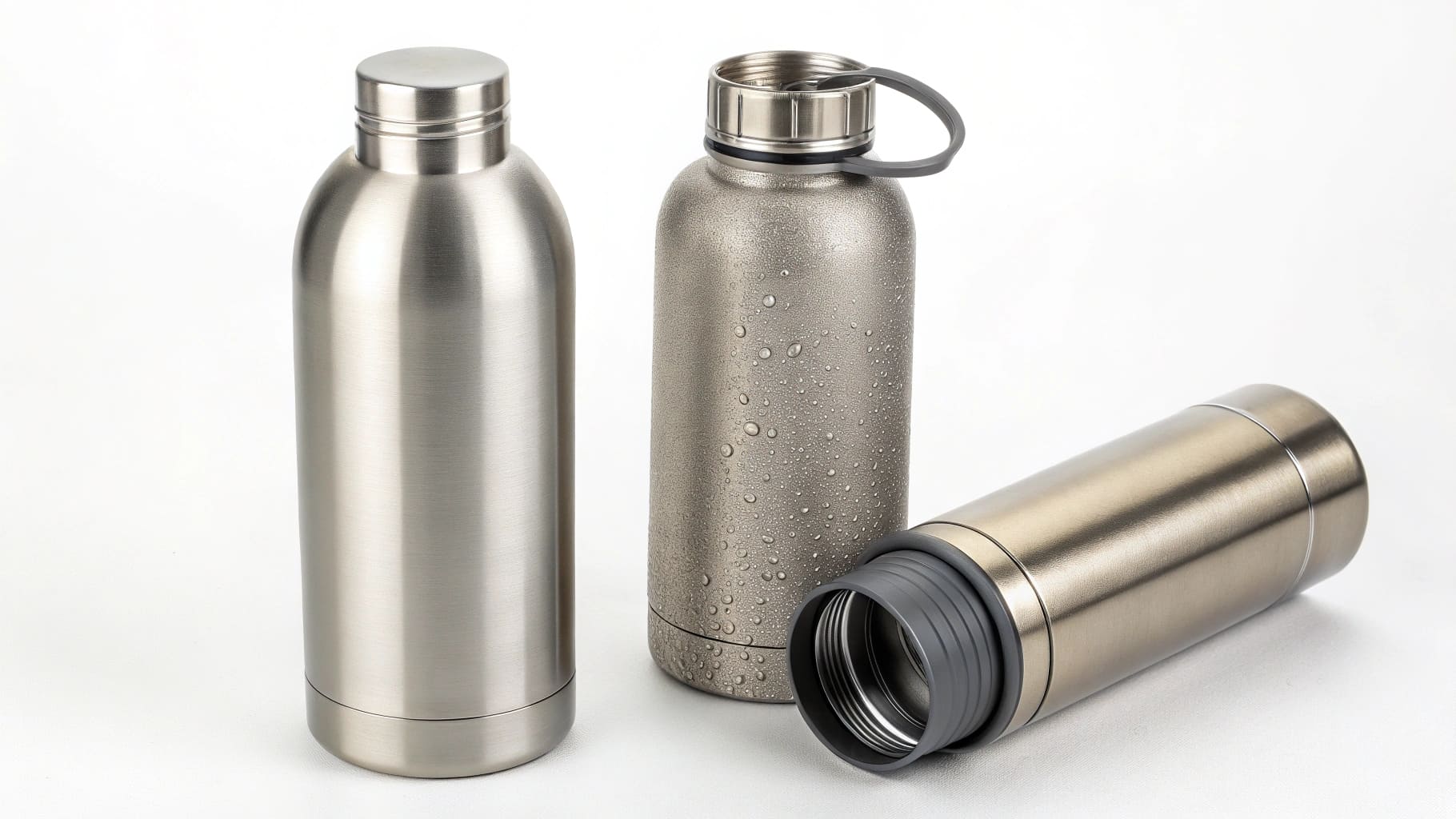 Two water bottles using different grades of stainless steel to demonstrate hybrid applications.