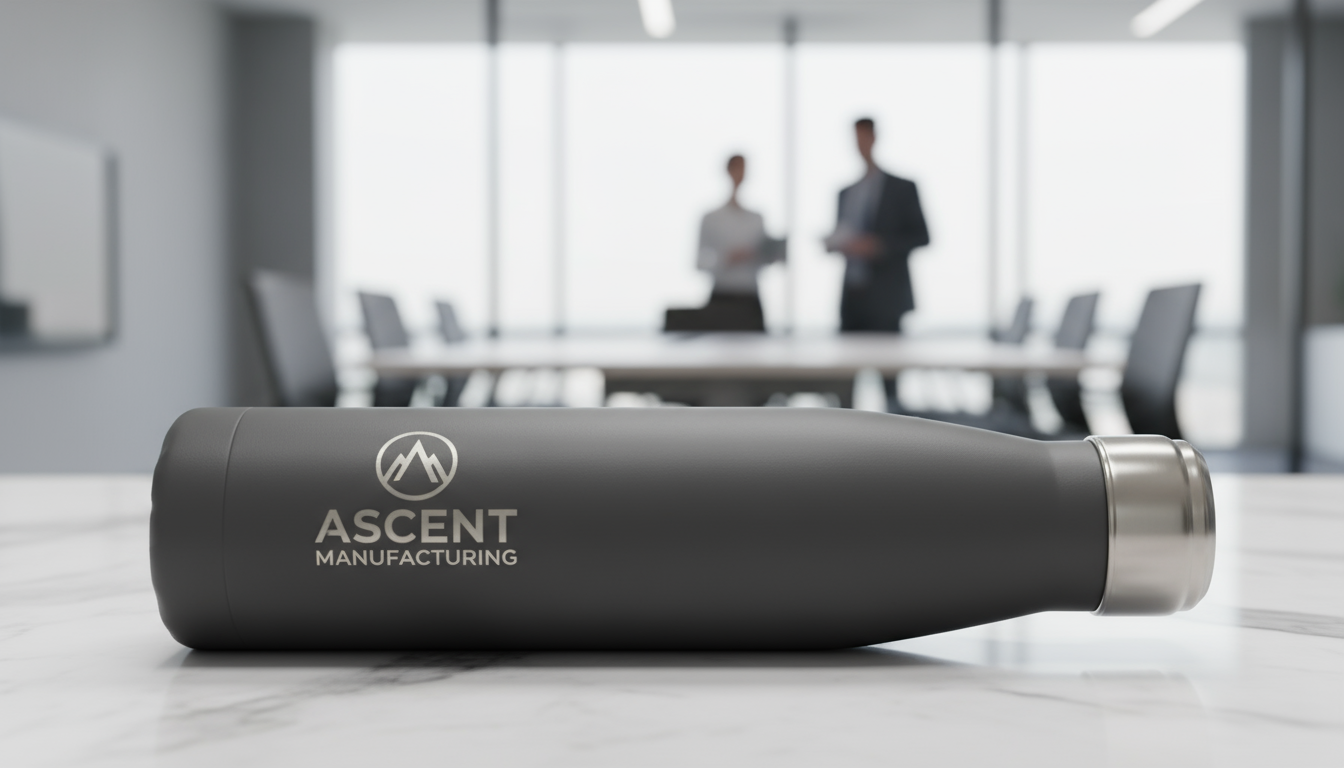 Premium ceramic-coated stainless steel water bottle, custom branded for B2B distributors.