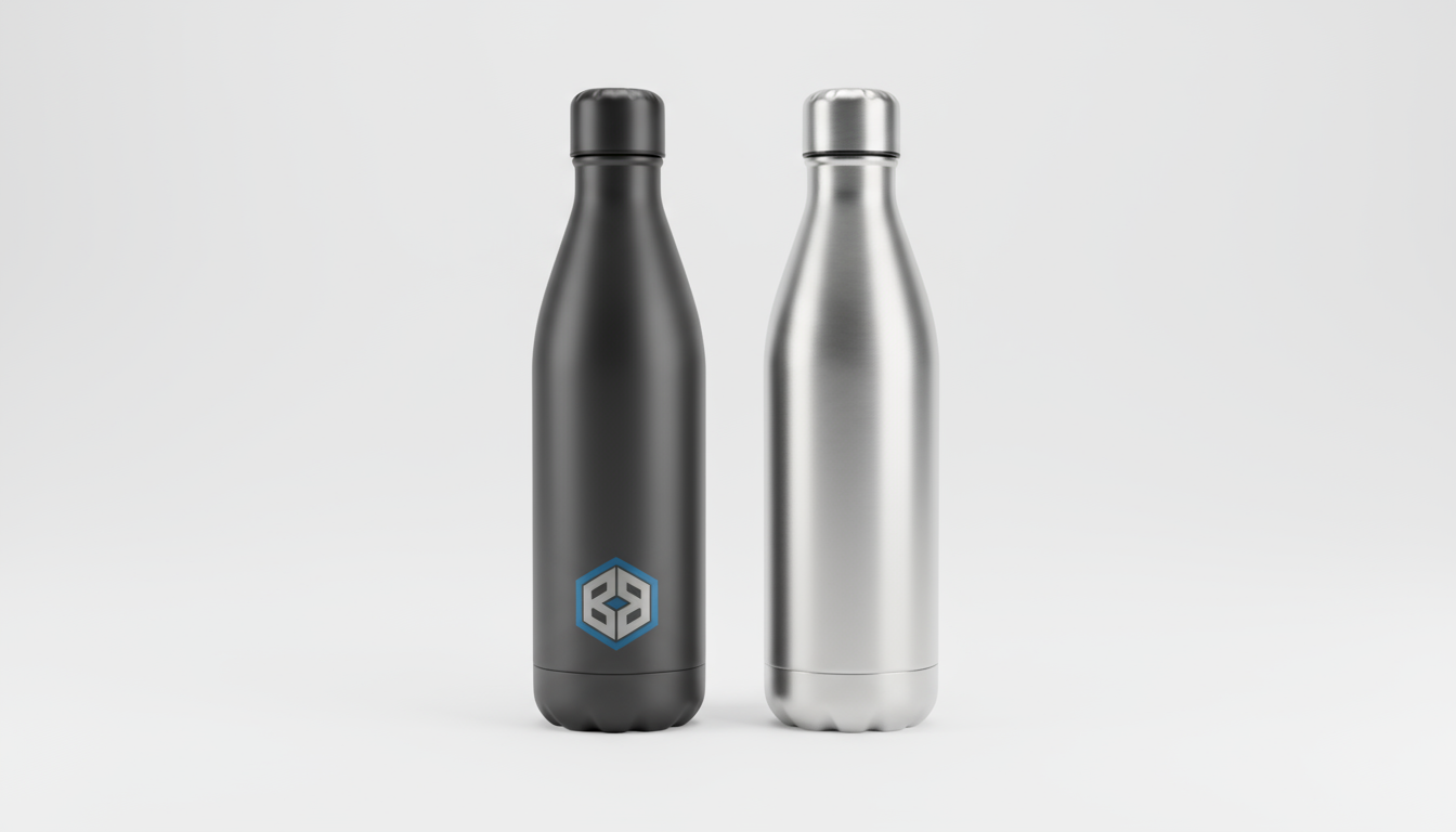 Ceramic-coated stainless steel water bottle with laser engraving, compared to uncoated.