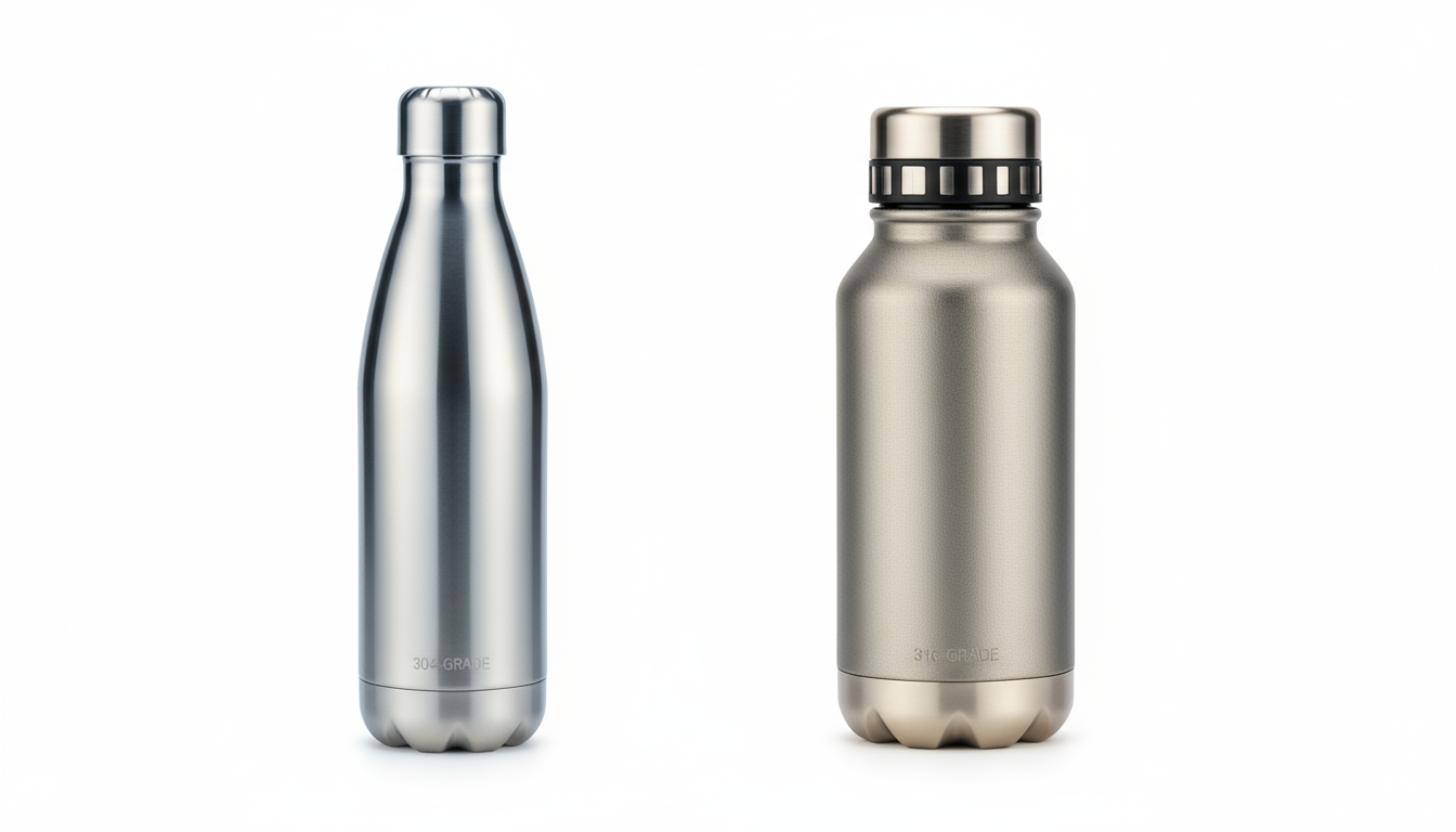 Comparison of 304 vs 316 grade stainless steel water bottle for B2B applications.