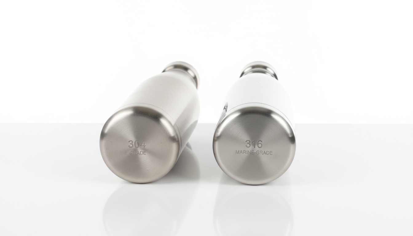 Comparison of 304 and 316 grade stainless steel water bottles.