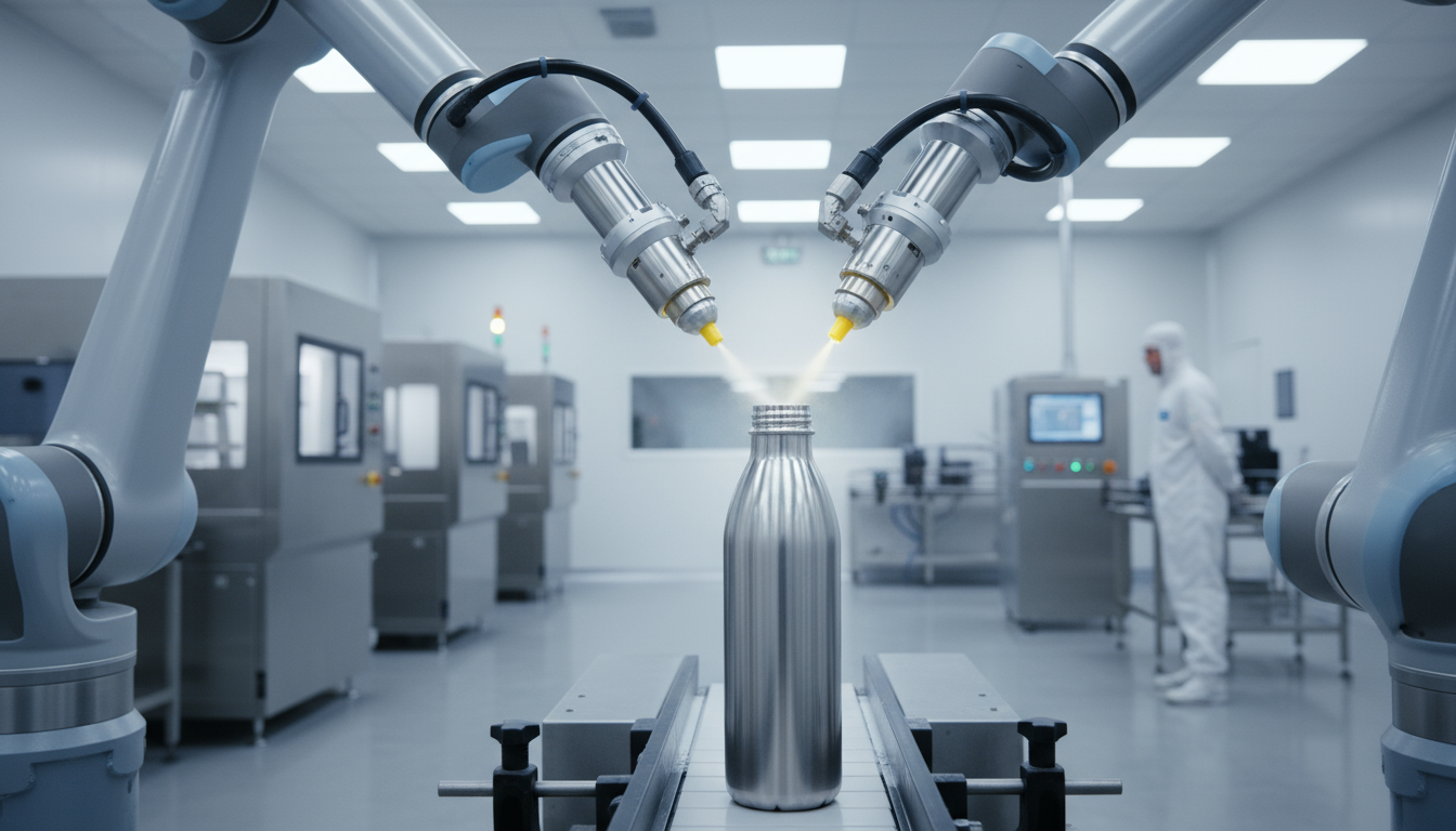 Specialized ceramic coating process for a stainless steel water bottle.