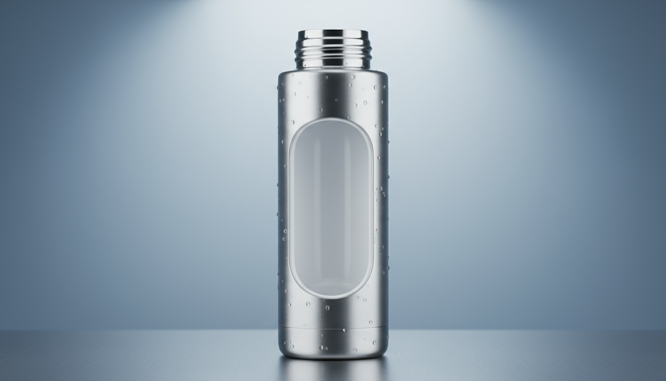 Stainless steel water bottle with ceramic interior, showcasing insulation and taste purity.