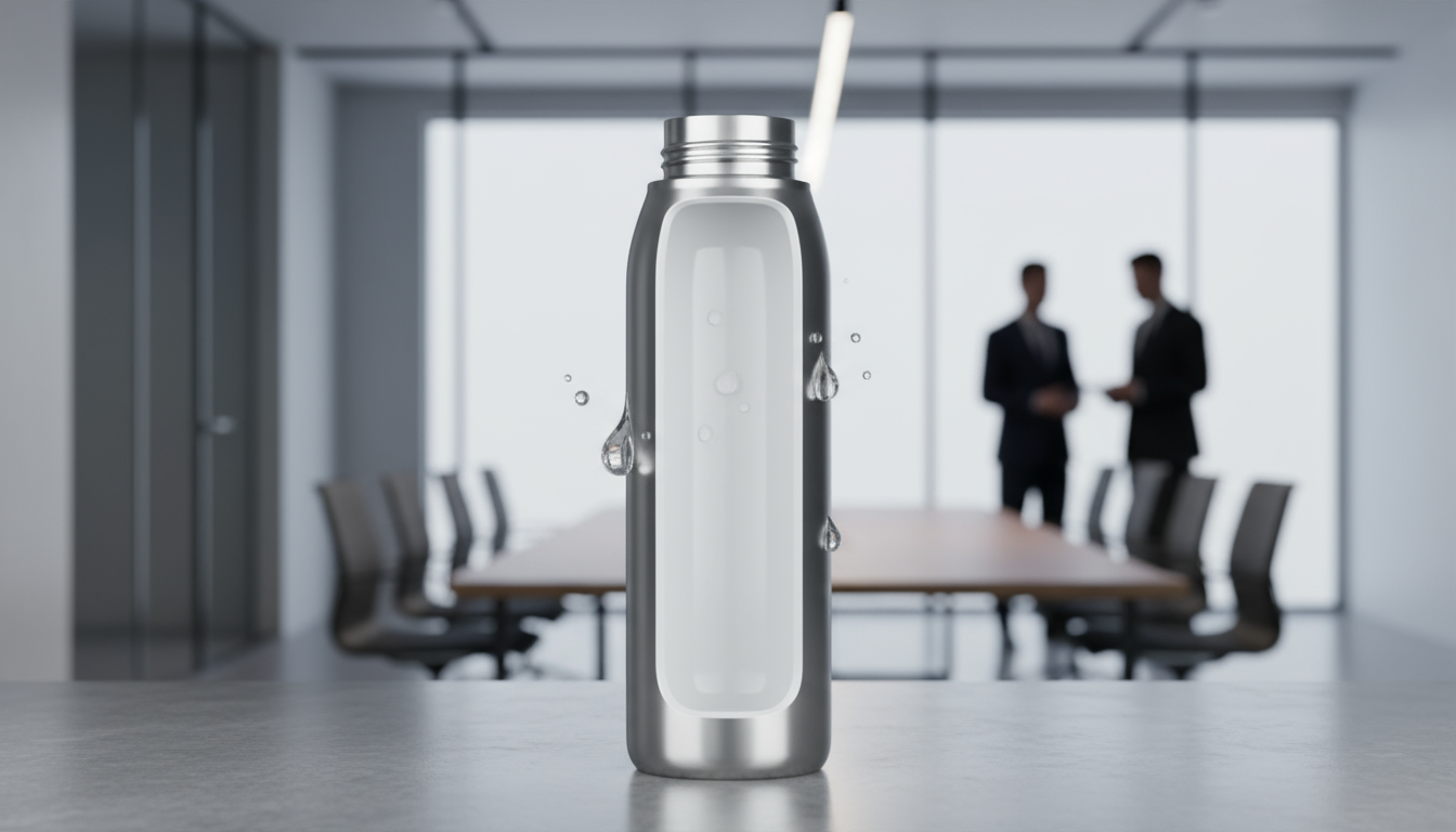Premium stainless steel water bottle with ceramic lining, preventing metallic taste and protecting beverages.