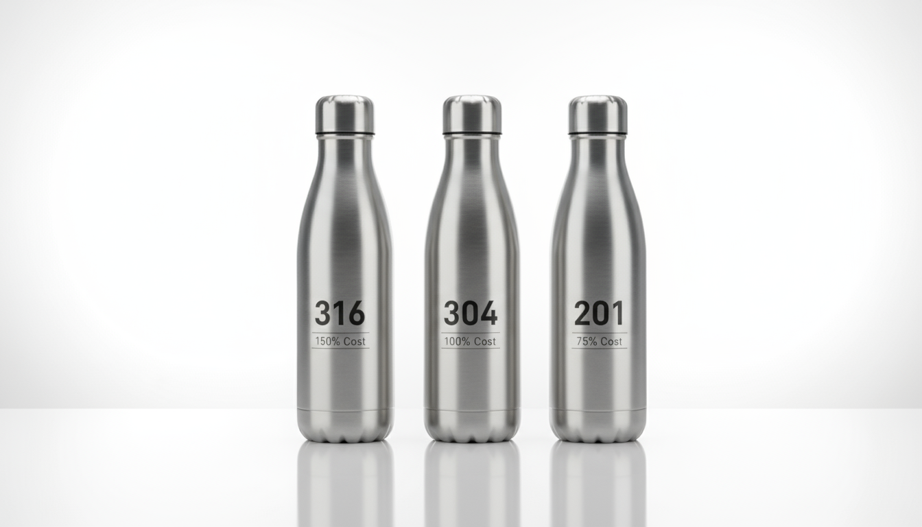 Cost comparison of 316, 304, 201 stainless steel water bottle grades.