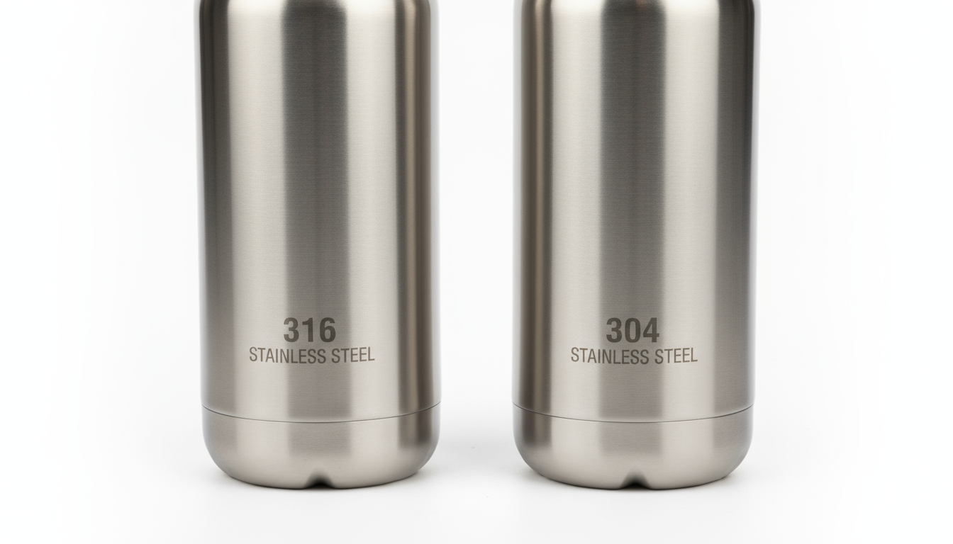 Premium stainless steel water bottle 316 vs 304 material comparison.