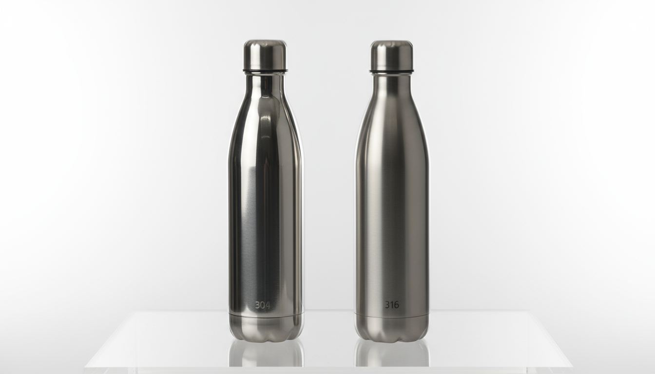 Premium 316 vs. standard 304 stainless steel water bottle comparison.