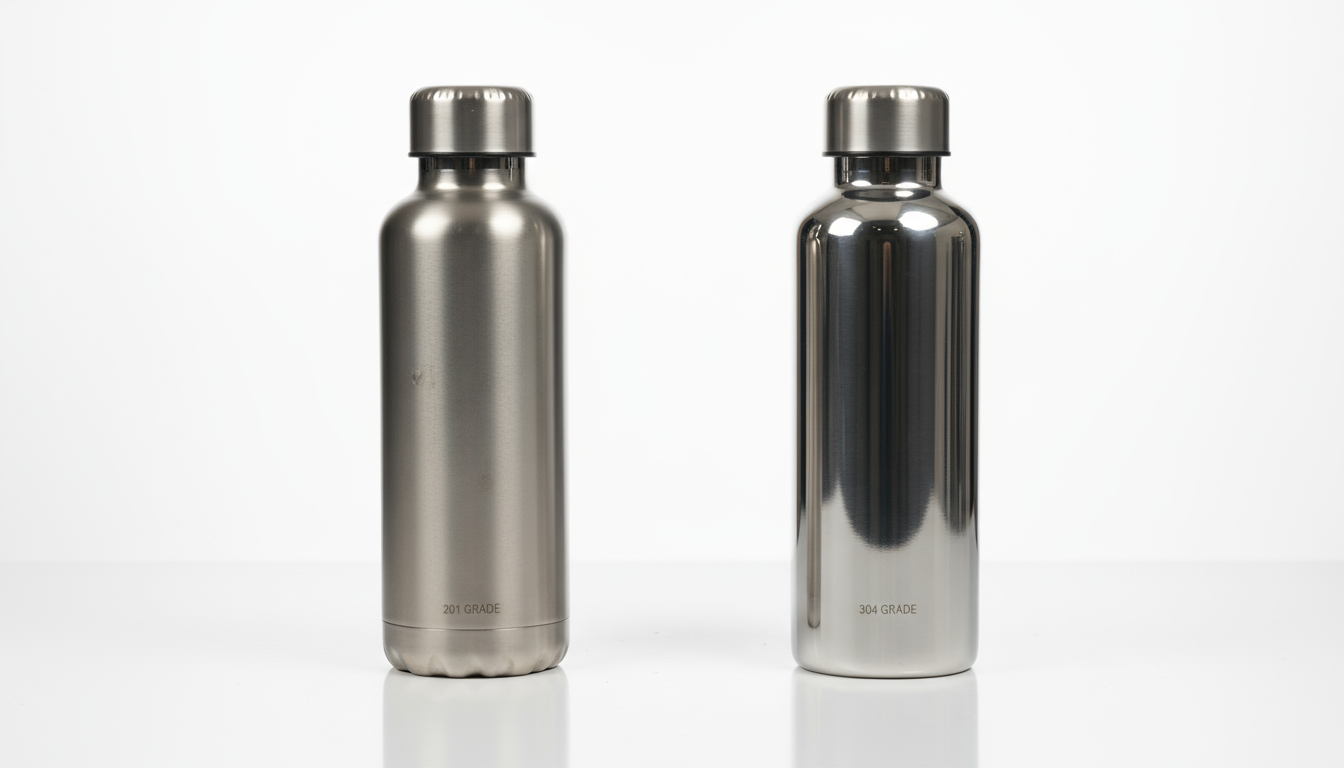 Comparison of 201 vs 304 grade stainless steel water bottles for B2B quality.