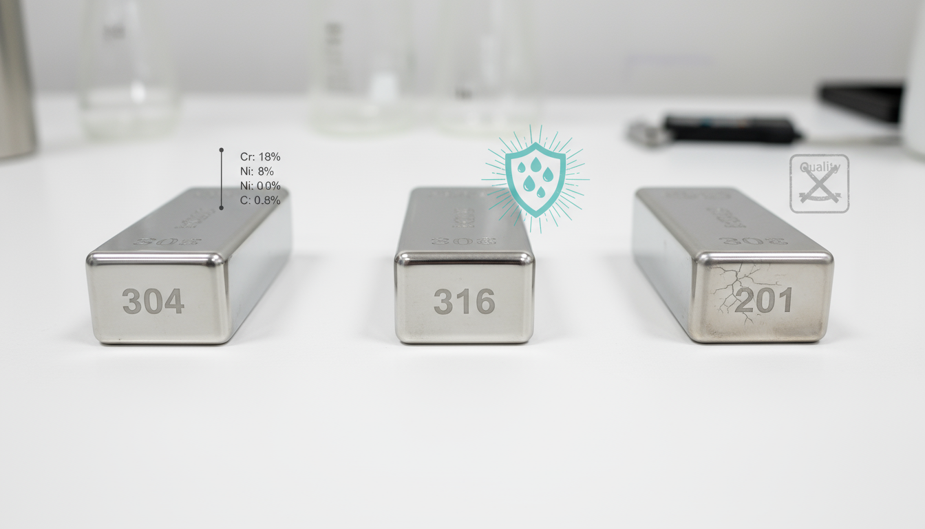 Comparing 304, 316, 201 stainless steel for professional water bottle manufacturing.