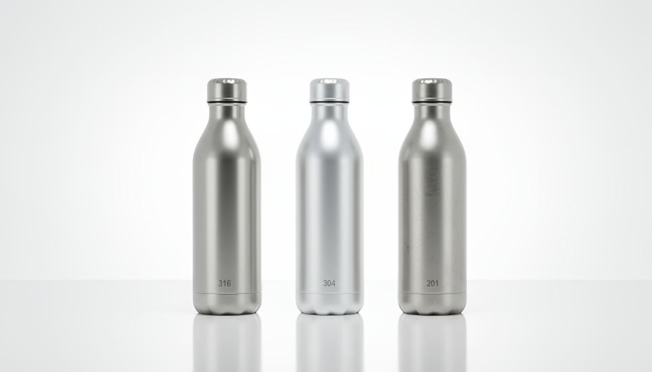 Premium stainless steel water bottle durability comparison: 316, 304, 201 steel grades.