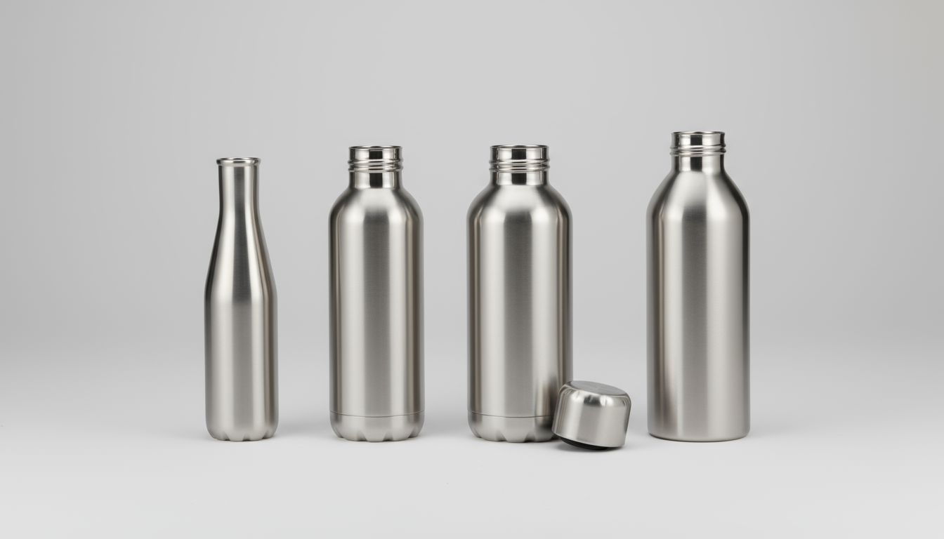 Professional display of stainless steel water bottle neck sizes for B2B.