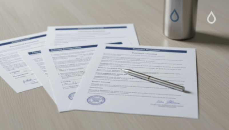 Business Registration Essentials Official documents for stainless steel water bottle business registration process.