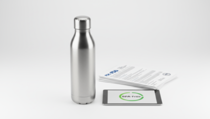 Safety Certifications Overview Premium stainless steel water bottle with FDA and LFGB safety certifications.