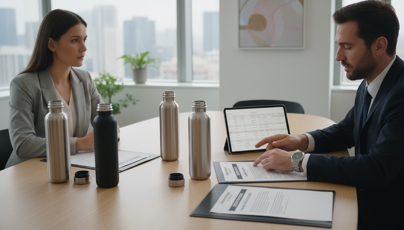 Negotiating Beyond Unit Price B2B buyers negotiating terms for custom stainless steel water bottles, focusing on total landed cost.