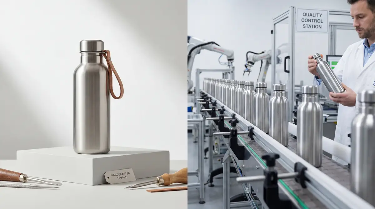 Sample vs Mass Production Sample vs mass production quality comparison stainless steel bottles