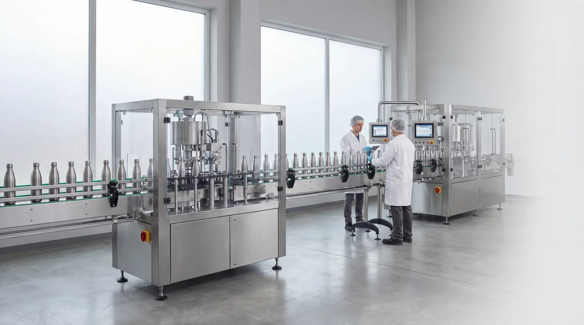 Factory production line with organized workflow Modern stainless steel water bottle factory production line with organized workflow