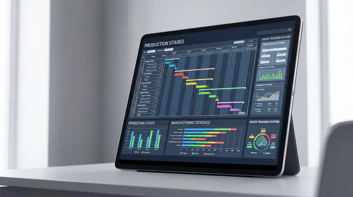 Production timeline breakdown by order type Production timeline gantt chart showing manufacturing schedule